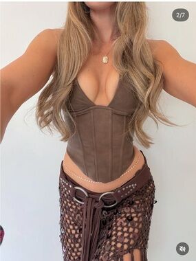 Windsor Brown Faux-Leather Corset Camisole